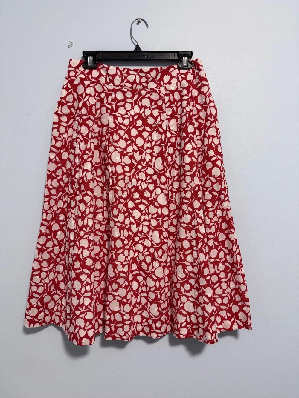 Talbots Pleated Midi Floral Red Skirt Size 8